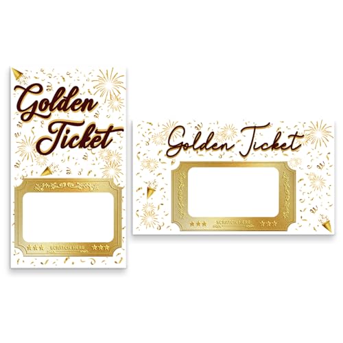 Image of PLIGREAT 120 Pcs Gold Ticket Scratch Off Cards with Stickers, Ribbons DIY Make Your Own Scratch Off Tickets DIY Coupon Cards for Small Business, Bridal Shower Activity, Party Supply (2 Styles)