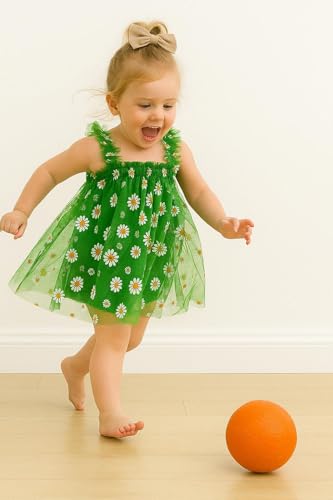 Image of TotzTouch Baby Girls Knee-Length Dress | Frock Cami Strap Flared Printed Net Sleeveless Gown