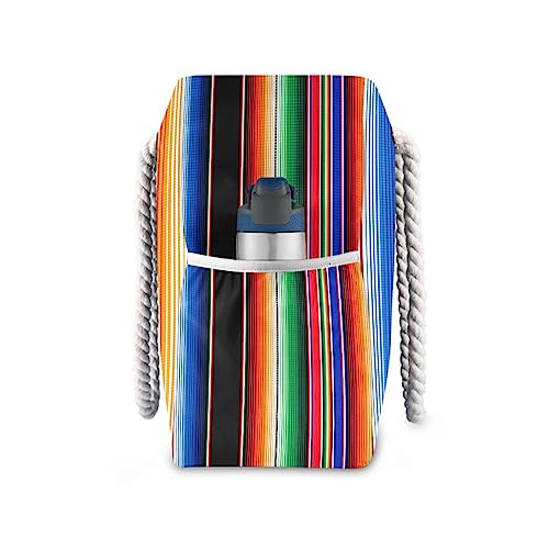 YETTASBIN Mexican Serape Blanket Stripe Large Beach Tote Bag, Lightweight Waterproof Sandproof Swim Pool Bag with Rope Handles & Zipper for Beach Travel Outdoor3