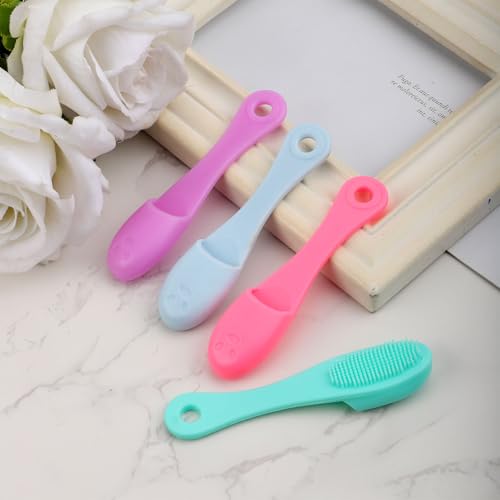 Image of 4 Pcs Cat Chin Brushes, Soft Silicone Manual Facial Cleansing Scrubber Cats Chin Cleaner Dog Finger Toothbrush Pet Tooth Brush with Improved Design for Dogs Cats Puppies Chin Cleaning Dental Care