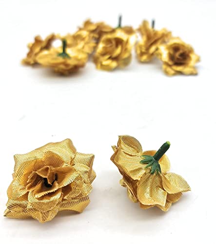 Image of SATYAM KRAFT 12 Pcs Artificial Eden Rose Flower Heads | Fabric Fake Roses for Home Decoration, Mandir Pooja, Wedding, DIY Craft & Cake Decoration, Floral Arrangements (4 cm) (Golden)