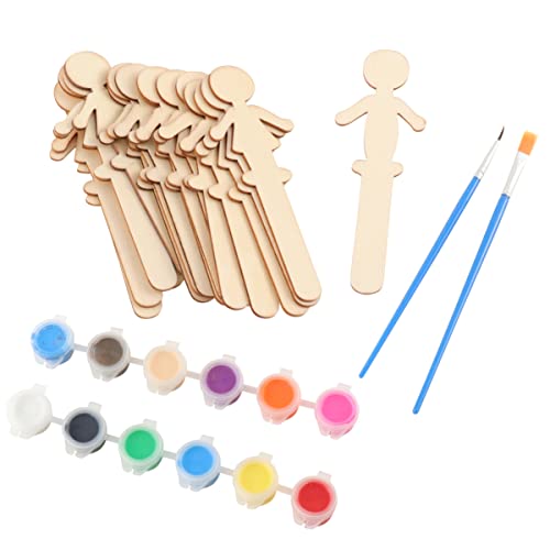 FOMIYES People Shaped Craft Sticks 32Pcs Wood Craft Sticks People Wooden Popsicle Sticks with Colors Pigment and Paintbrush for DIY Arts and Crafts Projects, Crafting Supplies