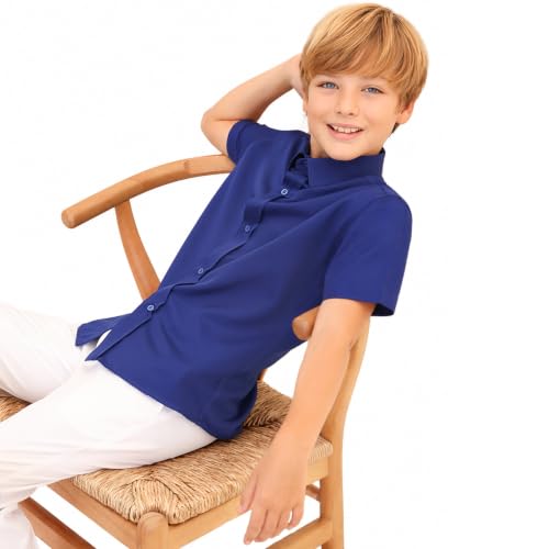 Image of Lilax Boys Classic Short Sleeve Button Down Casual Solid Dress Shirt