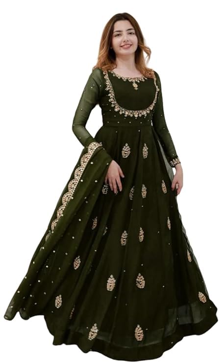 Women’s Georgette Embroidered Gown with Dupatta Sequence Work Anarkali Gown Micro Inner 2-Piece Set-image-49