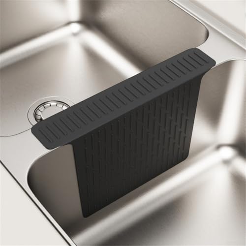 Alfombrilla de silicona para fregadero, separador de fregadero, protector de fregadero de cocina, almohadilla resistente al calor, 44,7 x 32,5 x 0,15 cm, para fregadero de cocina (negro)