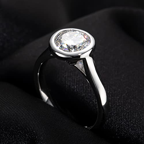 Raivari Moissanite Engagement Rings,2 Ct Bezel Setting Round Lab Created Diamond Solitaire Promise Rings In 14K White Gold Plated Sterling Silver, Anniversary Rings For Women8 #TOP3