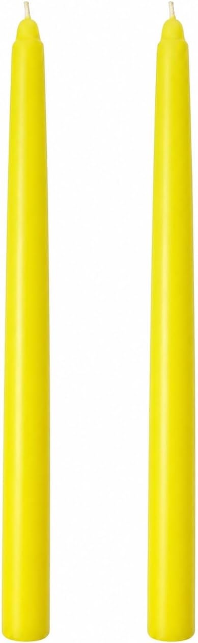 2’li Sarı Şamdan Mum Seti 25 cm – Dekoratif İnce Şamdan Mum, Kokusuz Parafin Wax,%100 Pamuk Fitil, El Döküm, Uzun Süre Yanma (~10 Saat), Şık Sofra, Davet, Nişan, Düğün ve Ev Dekorasyonu İçin Zarif