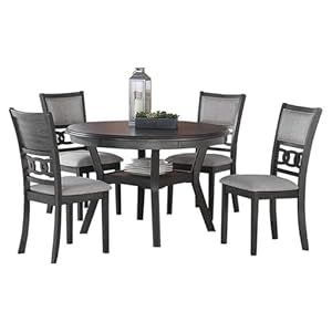 New Classic Furniture Gia 5-Piece Round Dining Set with 1 Dining Table and 4 Chairs, 47-Inch, Gray