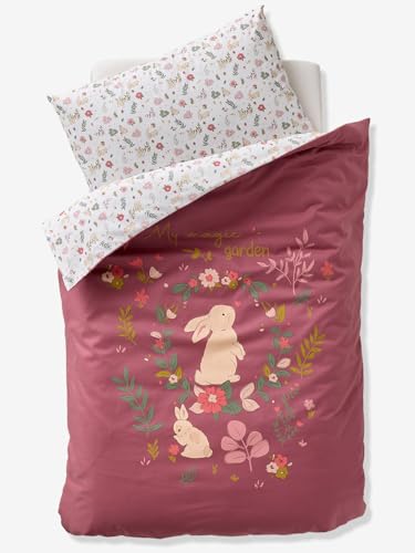 VERTBAUDET Parure bébé Housse de Couette + taie d'oreiller Lapin ENCHANTÉ Vieux Rose 80X120