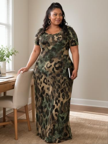 Image of PinkPatty Plus Size Dress for Women Casual Crew Neck Short Sleeve Maxi Dress Oversized Summer Beach Dresses with Pockets