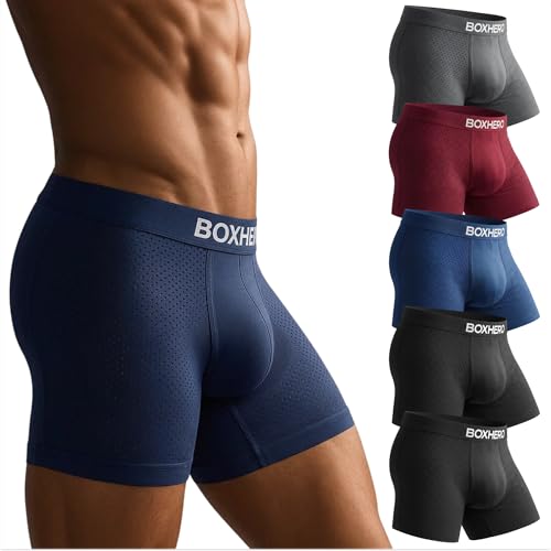 BOXHERO Mens Boxer Briefs Ultra-Soft Breathable Underwear for Men - Moisture-Wicking & Anti-Chafing - Stretch Comfort Fit - Men Daily Wear Essentials - X-Large (Pack of 10 - Mixed Colors)