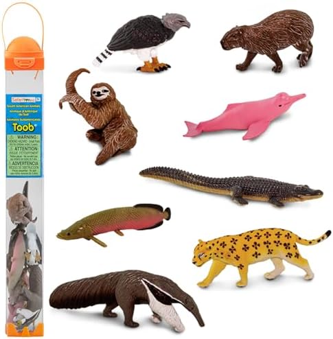 Safari Ltd. South American Animals TOOB - Toy Figurines of Jaguar, Sloth, Harpy Eagle, Giant Anteater, Capybara, Arapaima, Boto (Pink River Dolphin), & Caiman - Boys, Girls & Kids Toys Ages 3+