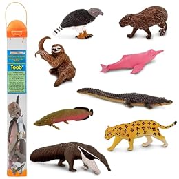 Safari Ltd. South American Animals TOOB - Toy Figurines of Jaguar, Sloth, Harpy Eagle, Giant Anteater, Capybara, Arapaima, Boto (Pink River Dolphin), & Caiman - Boys, Girls & Kids Toys Ages 3+