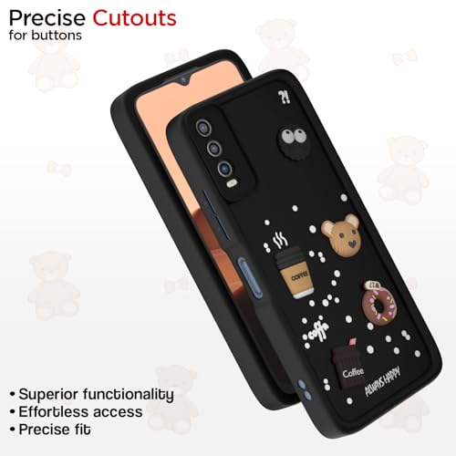 Image of Outlouders Back Cover for Vivo Y12s / Y20 / Y20i / Y20G | 3D Cartoon Cute Fun Bear | Silicone Full Body Protection Bumper Case (Black)