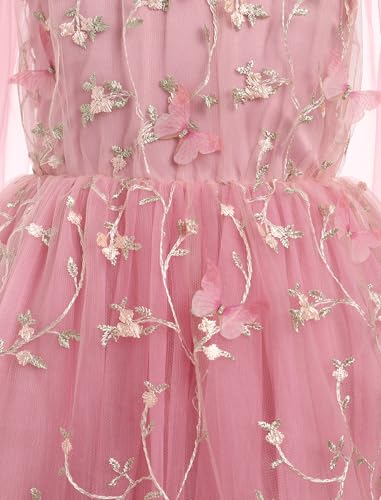 IMEKIS Toddler Girls Butterfly Floral Tulle Dress Formal Wedding Party Tutu Fairy Birthday Photo Shoot Outfit 1-6T3