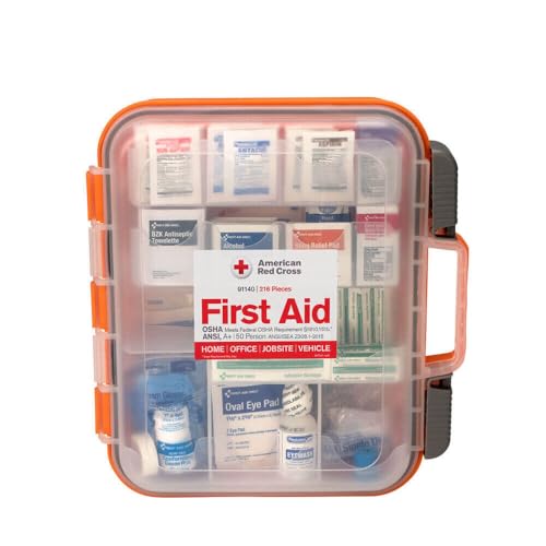 American Red Cross Officially Licensed Product 50 Person First Aid Kit 216 Piece Emergency Medical Supplies to Clean & Treat Minor Injuries Hard Case Box for Home Business Job Site Car