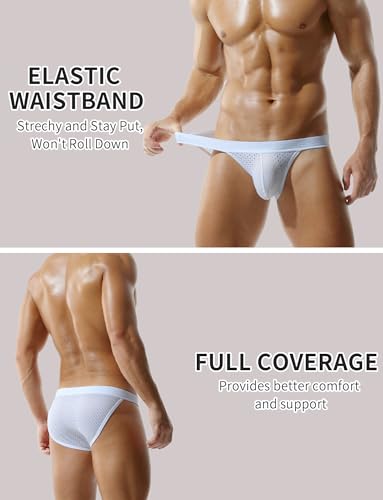 FEOYA Men's Bikini Briefs Underwear See Through Mesh Panties Low Rise Thong Briefs Breathable Bulge Pouch Briefs Underpants3