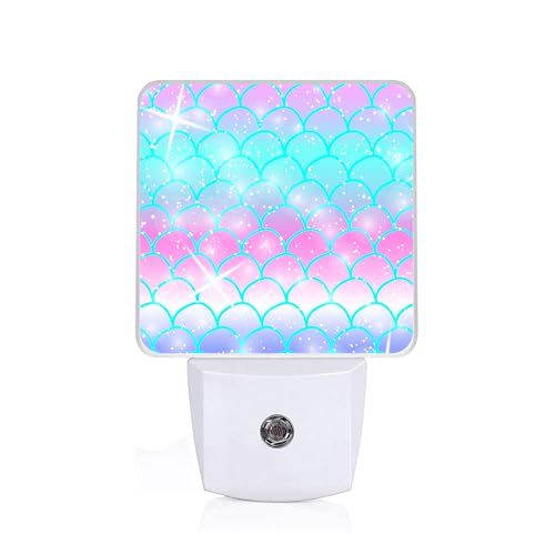 Image of Pink Mermaid Fish Night Light, Plug-into Wall Colourful Scale Wave Nightlight Lamp with Dusk to Dawn Sensor, Led Lamp 0.5W Energy Efficient for Boys Girls Adults Home Decor
