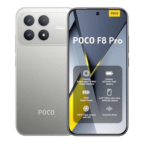 Image of XIAOMI Poco F8 PRO 5G Ai (Compatible with Tmobile Mint Tello & Global) (256GB + 12GB) Ai 2K 6.59 inch Bose Sound 50MP Gamers Phone NFC Dual sim Unlocked Model 2510DPC44G Liberado (Titanium Silver.)