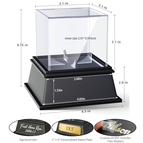 Image of KKU Baseball Display Case 2 Pack, Thick Acrylic Baseball Holder, Black Base | UV and Dust Protection for Signed Balls, Autographs and Sports Memorabilia, Gift for Sports Fans and Collectors