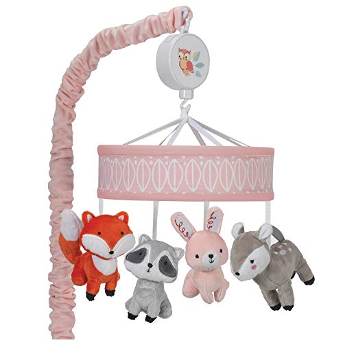 Image of Lambs & Ivy Little Woodland Forest Animals Musical Mobile, Pink/White