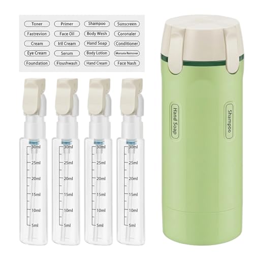 4 in 1 Travel Bottle Dispenser Refillable Travel Dispenser Bottle 4 in 1 Portable Toiletry Containers for Shampoo Lotion Conditioner Cream Space Saving Travel Essentials with Leak Proof Design