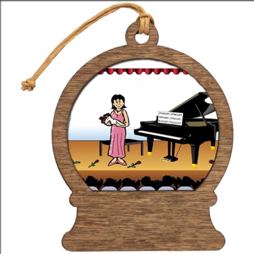 PrintedPerfection.com Personalized Piano Player - Female Wooden Snow Globe Shaped Christmas Ornament