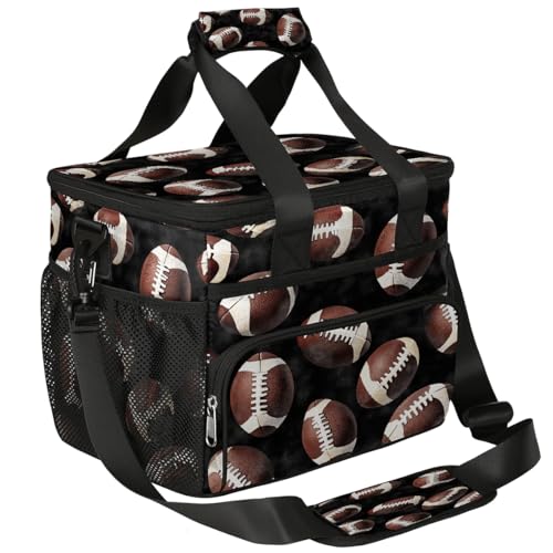 Mexpekil Bolsa térmica grande con diseño de fútbol americano de 15 litros, bolsa de almuerzo aislada a prueba de fugas suave para playa con correa para picnic, camping, viajes, pesca, senderismo