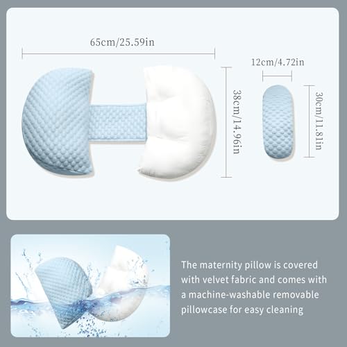 Image of Pregnancy Pillow for Sleeping, Maternity Pillow for Pregnant Women, Cooling Pregnancy Pillow, Pregnancy Wedge Support for Back, Belly, Portable and Adjustable Body Pillow for Side Sleeper, Blue