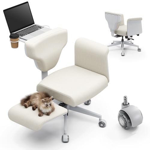 Image of DROGO Freedom-X Multi-Position Cross Legged Office Chair for Work from Home with Laptop Tray, Flexible Armrests, Adjustable Backrest & Cup Holders | Gaming Chair with Breathable Cushion Seat (Biege)