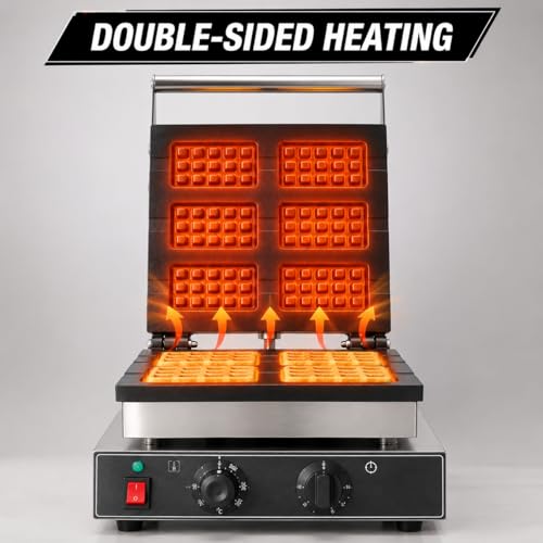 Image of 6 PCS Biscuit Waffle Machine, Commercial Electric Biscuit Baker, Non-Stick Waffle Biscuit Maker for Cafe Bakery Restaurant