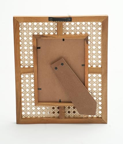 Image of Ikari Homes Premium Teak Wood & Rattan Photo Frame | Handcrafted Boho Woven Cane Picture Frame for Tabletop & Wall Hanging | Natural Rustic Home Decor for Living Room Bedroom (Brown Finish)