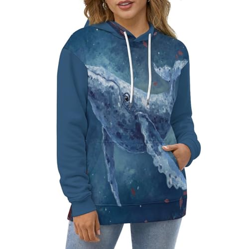 Pullover baleine impression 3D aquarelle à fermeture éclair et haute définition - 2