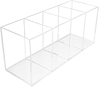 QPEY Extra Large Clear Acrylic Pen Holder 4 Compartments - Makeup Brush Organizer for Desk, Office, Dorm, Bathroom, Kitchen Storage