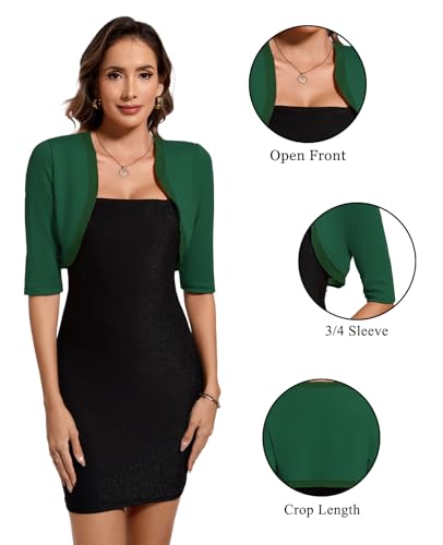 Image of MINTLIMIT Women's Bolero Shrug Top 3 /4 Sleeve Open Front Cropped Cardigan Boleros Jackets for Dresses