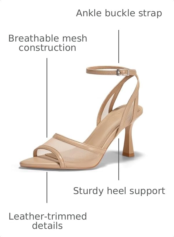 Image of Coutgo Womens Kitten Heels Sandals Pointed Open Toe Ankle Buckle Strap Summer Dress Shoes