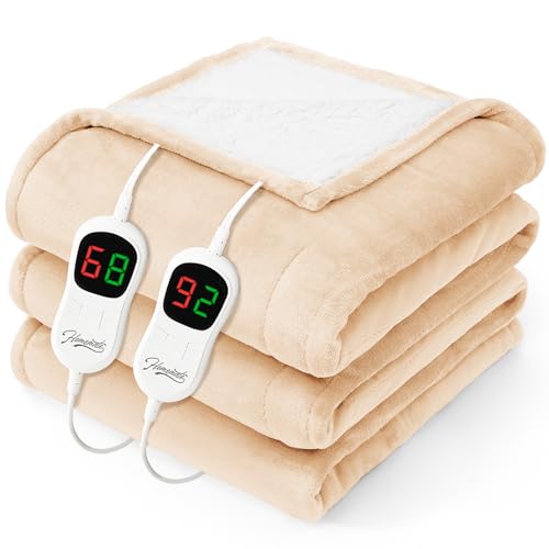 Image of Homemate Heated Electric Blanket Queen Size - 84 inchx90 inch Heating Bed Blanket Throw with 10 Heating Levels 8 Hours Auto Off Fast Heating Over-Heat Protection Ultra Soft Flannel ETL Certified, Beige