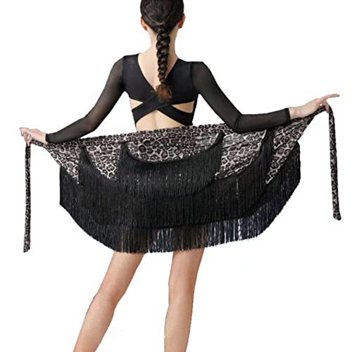 ZBH1985 Damen Tanzröcke Ballsaal Latein Tanzkleid Schnürrock Tango Tanzrock Schürze Quaste Rock Tanzübung Performance Hüftschal, Komplett...