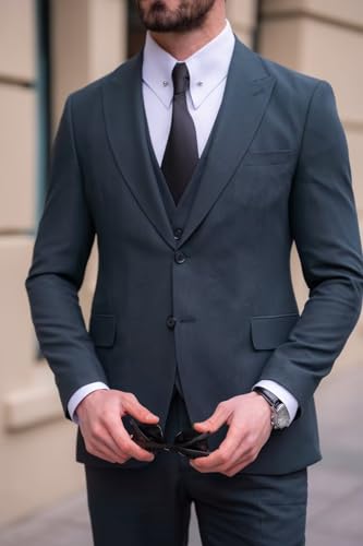 EMERAIDVLN Men's Party Suits 3 Piece Slim Fit Wedding Prom Business Suit 2 Button Peak Lapel Blazer Vest and Pants Tuxedo Set4