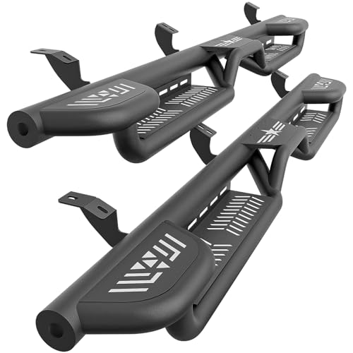 SOENBOO Three Raised Steps Running Boards Compatible with 2005-2023 Toyota Tacoma Double Cab & Crew Cab Side Steps (4 Full-Size Doors), Two Stair Design Side Rails Nerf Bar Rock Sliders