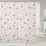 Picture of Feelyou Strawberry Fabric Bathroom Shower Curtain Set Kawaii Cartoon Strawberry Shower Curtain for Bathroom Daisy Fruit Botanical Printed Bath Curtain for Boys Decor Pink Bathroom Accessories 72"x72"
