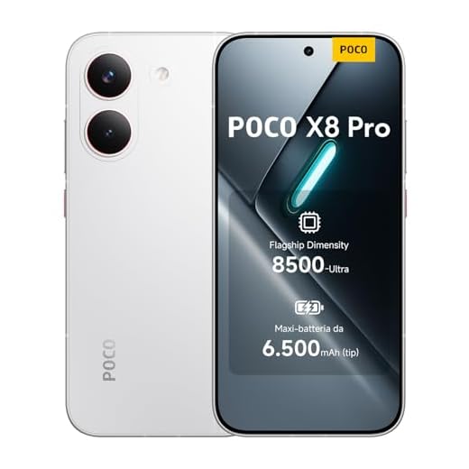 POCO X8 Pro, Smartphone 8+256GB, Dimensity 8500-Ultra, Batteria 6500mAh (typ), Display AMOLED ultra luminoso, Fotocamera 50MP con OIS, Bianco, Garanzia 2 anni+1 anno extra, Caricatore non incluso