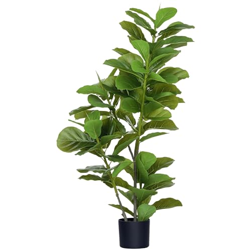 HOMCOM Planta Artificial Decorativa 110x15 cm Árbol Artificial de Ficus con 90 Hojas y Maceta para Interior Decoración para Sala de Estar Oficina Verde