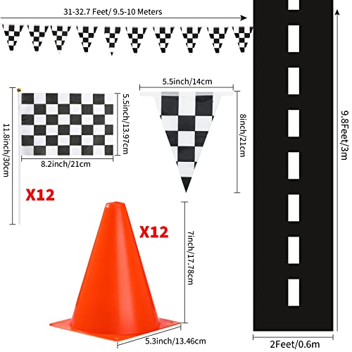 Skylety Traffic Cones and Racing Checkered Flags Set-include 12 Plastic Traffic Cones,12 Flags with Sticks,31 ft Checkered Pennant Banner and 9.8 x 2 ft Racetrack Floor Running Mat(Orange) by Skylety - Image 3