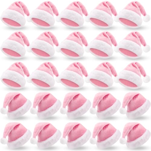 Image of Vicenpal 20 Pcs Santa Hats Bulk Plush Christmas Hats for Adults Women Men Holiday Party Costume(Pink)
