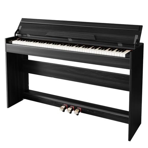 SOUNDCOUS 88-Key Weighted Keyboard Piano Upright Digital Piano with Recording Bluetooth 128 timbres Furniture Stand and Three Pedals; Professional Full-Size Keyboard