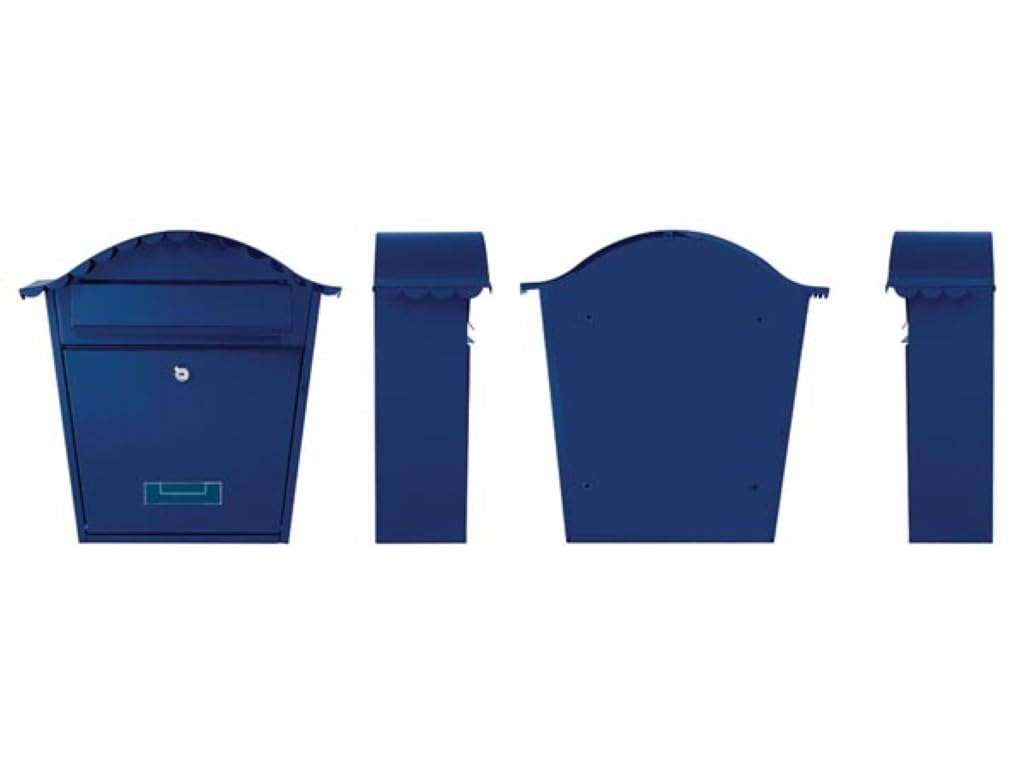Perel Boîte aux Lettres Murale extérieure Paris Bleue avec Porte-nom et Serrure, boîte aux Lettres en Acier galvanisé avec 2 clés et Accessoires de Fixation, Toit Arrondi, résistante aux intempéries