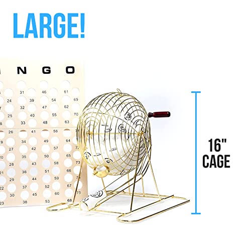Regal Bingo - Large Professional Bingo Cage - Includes Brass Cage, 75 White Ping Pong Balls, Master Board - For Large Group Games, Game Night, Bingo Hall, & Holiday Activities - 16 In - Gold #TOP3