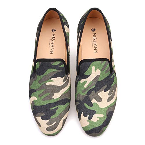 HI&HANN British Style Classic Camouflage Men Smoking Slippers Handmade Men Mix Color Canvas Loafers Men Casual and Prom Flats2