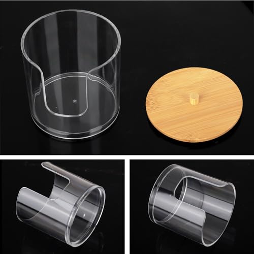 Image of Tbestmax Plastic Cotton Round Holder and Dispenser, Clear Bathroom Organizer Storage for Cotton Pads - Bamboo Lids